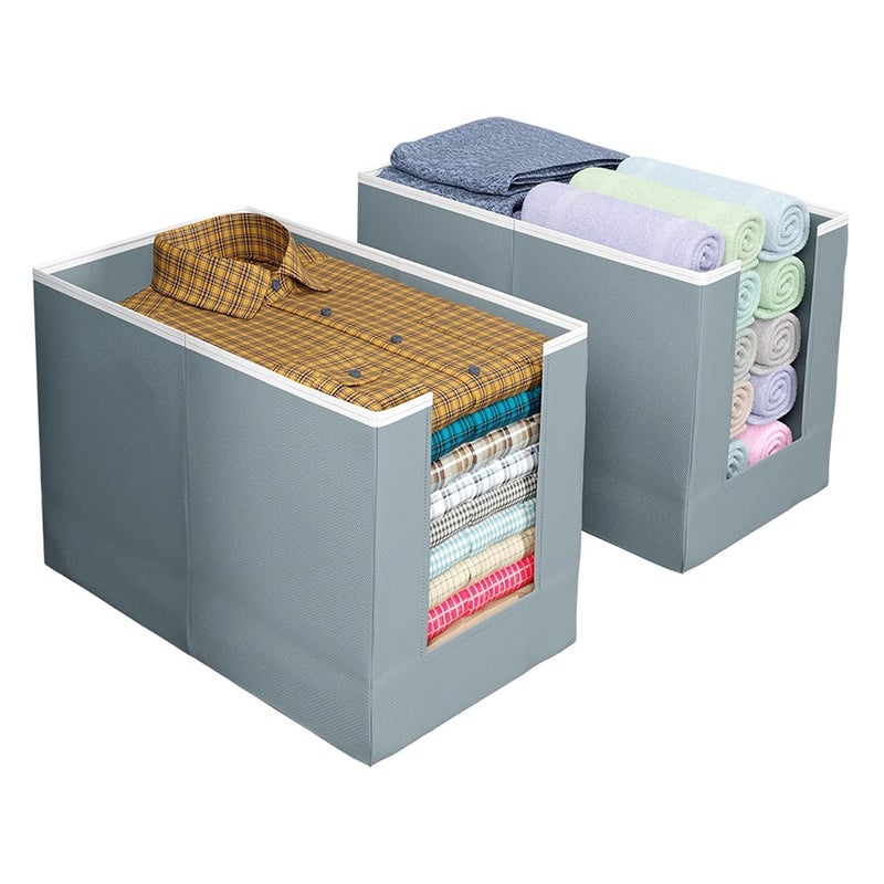 Kuber Industries Shirt Organizer for WardrobeFoldable Non Woven Shirt StackerDesigner Cupboard Organizer for Clothes Clothes Storage boxPack Of 2 Grey - Image 1