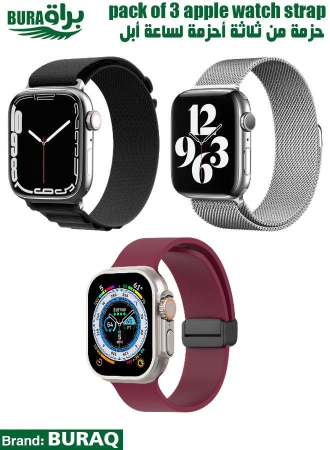 BURAQ Apple Watch Band Strap For Apple Watch Ultra 2/Ultra 49mm, Series 10 46mm, 9/8/7 45mm, SE2/SE/6/5/4 44mm, 3/2/1 42mm