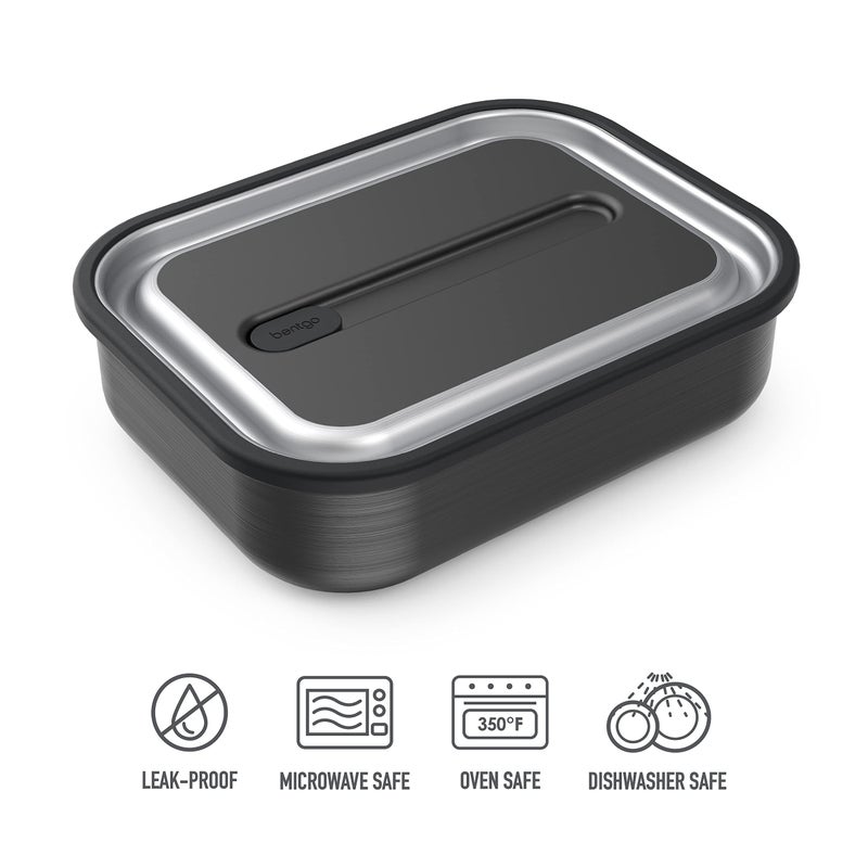 Bentgo MicroSteel Leak-Proof Lunch Box - Microwave-Safe  Oven-Safe  Bento-Style Container with Removable Divider  Airtight Lid  Sustainable Design  Odor & Stain Resistant (Carbon Black) - Image 4