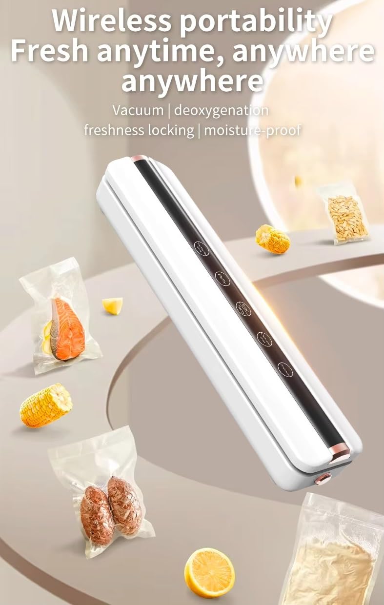 MILH Automatic Wireless Grey Food Vacuum Sealer Machine 4 in 1 Functionality for Dry Wet Food Preservation Rechargeable Battery LED Touch Screen Inbuilt Cutter Includes 10 Sealer Bags - Image 4
