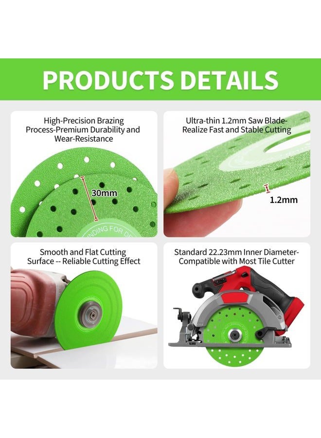Aufee 4-1/2Inch Tile Cutter Diamond Saw Blades for Angle Grinder, 7/8" Arbor Grinding & Cutting Blade, Flat Abrasive Sheet Dics for Porcelain, Ceramic, Glass, Marble - Image 2