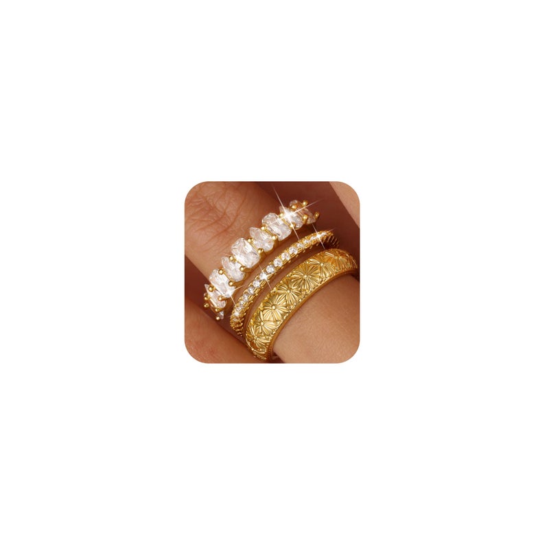 PLOMFOV Stackable Gold Rings for Women Non Tarnish Chunky Cubic Zirconia 14K Gold Plated Ring Set Stack Dainty Statement Promise Wedding Bands Engagement Rings for Women Size 8 - Image 1