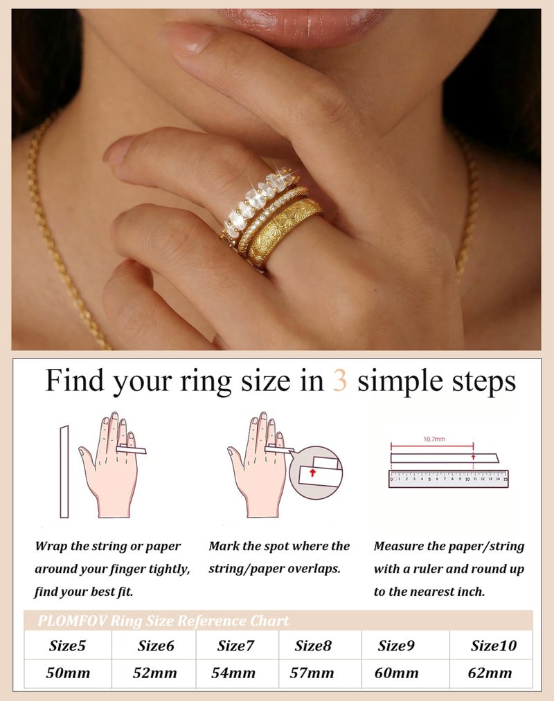 PLOMFOV Stackable Gold Rings for Women Non Tarnish Chunky Cubic Zirconia 14K Gold Plated Ring Set Stack Dainty Statement Promise Wedding Bands Engagement Rings for Women Size 8 - Image 5