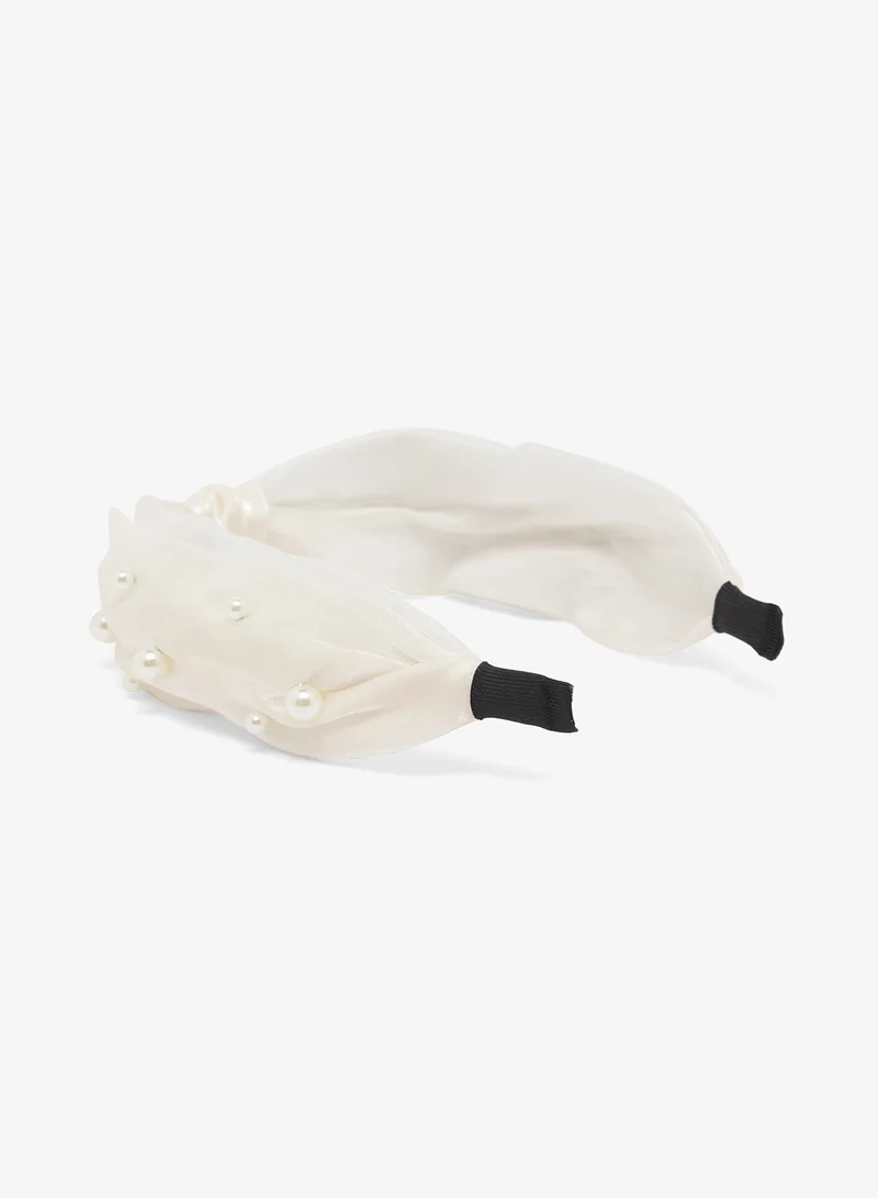 خزانة Satin Ruched Pearl Detail Headband