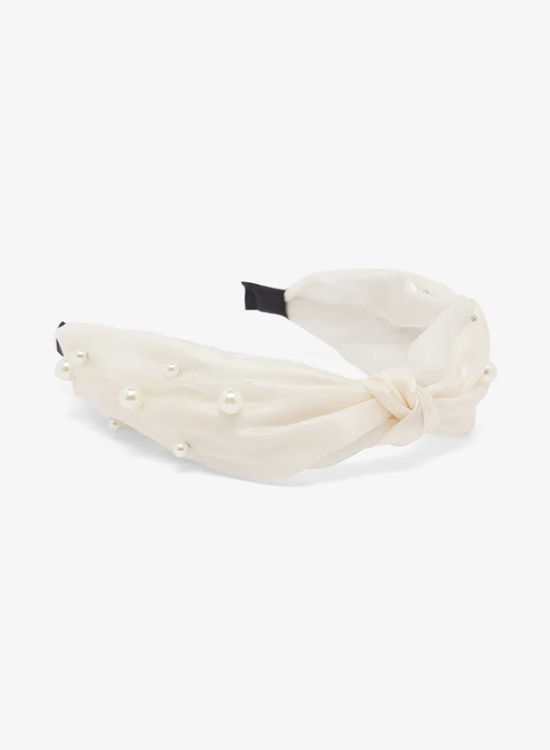 خزانة Satin Ruched Pearl Detail Headband