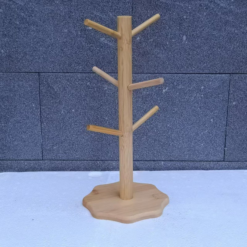 Bamboo Draining Cup Holder Mug Water Cup Holder Living Room Tea Cup Draining Key Jewelry Rack Storage Rack Wine Cup Holder([plum bottom] premium tree cup holder bamboo color) - Image 1