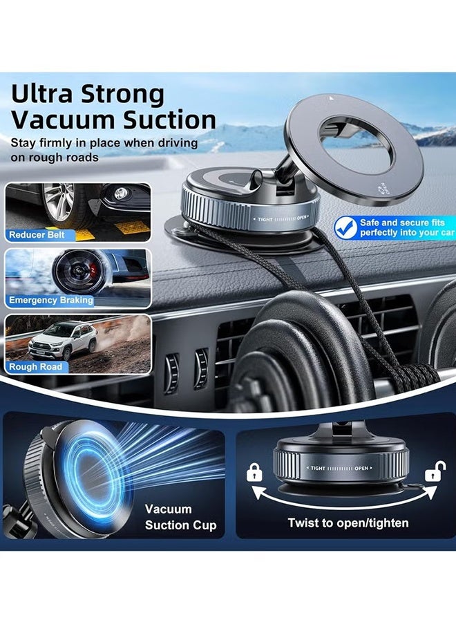 Happy D Vacuum Magnet Phone Stand, 360° Vacuum Magnetic Suction Car Phone Holder for Magsafe, Hands-Free Suction Cup Phone Mount for Windshield/Gym/Smooth Surface - Image 4