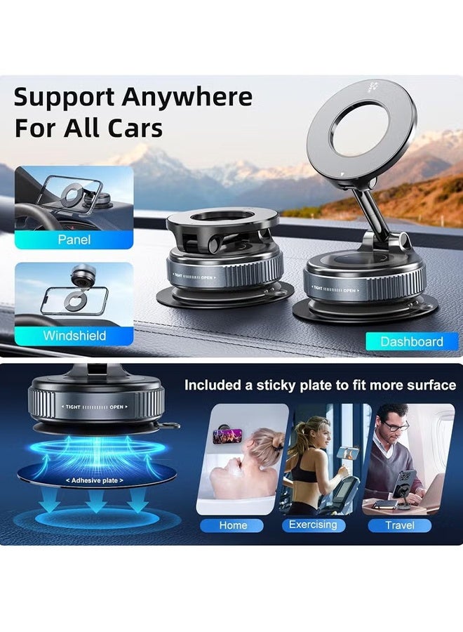 Happy D Vacuum Magnet Phone Stand, 360° Vacuum Magnetic Suction Car Phone Holder for Magsafe, Hands-Free Suction Cup Phone Mount for Windshield/Gym/Smooth Surface - Image 2