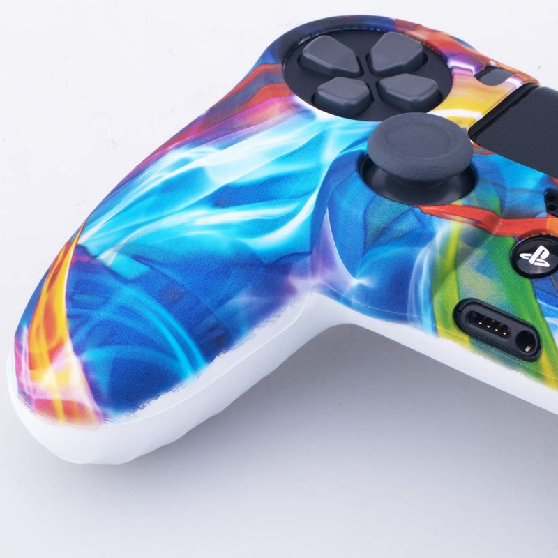 9CDeer 1 Piece of SiliconeTransfer Print Protective Cover Skin + 6 Thumb Grips & Dust Proof Plugs for PS4/Slim/Pro Controller Rainbow - Image 3