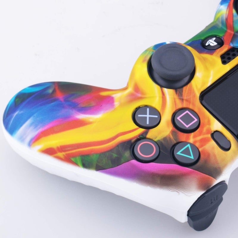 9CDeer 1 Piece of SiliconeTransfer Print Protective Cover Skin + 6 Thumb Grips & Dust Proof Plugs for PS4/Slim/Pro Controller Rainbow - Image 4