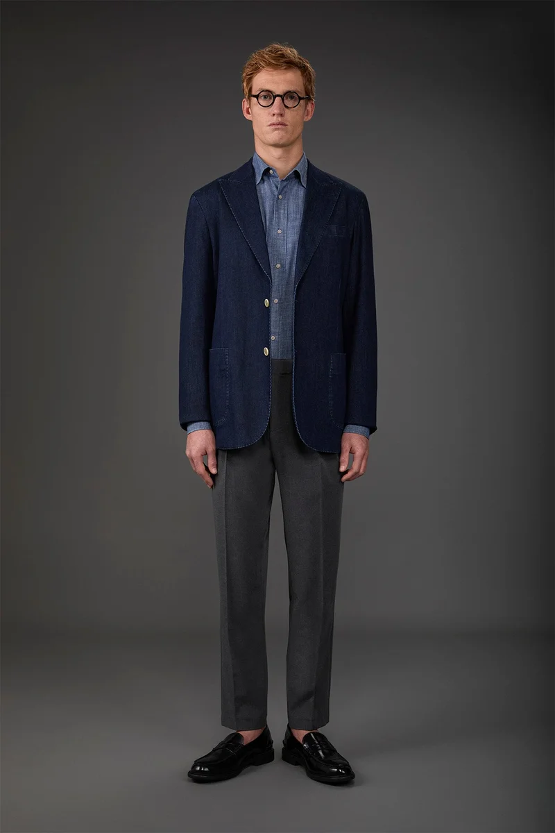 Men's trousers with double pleats and side buckles - DK Grey
