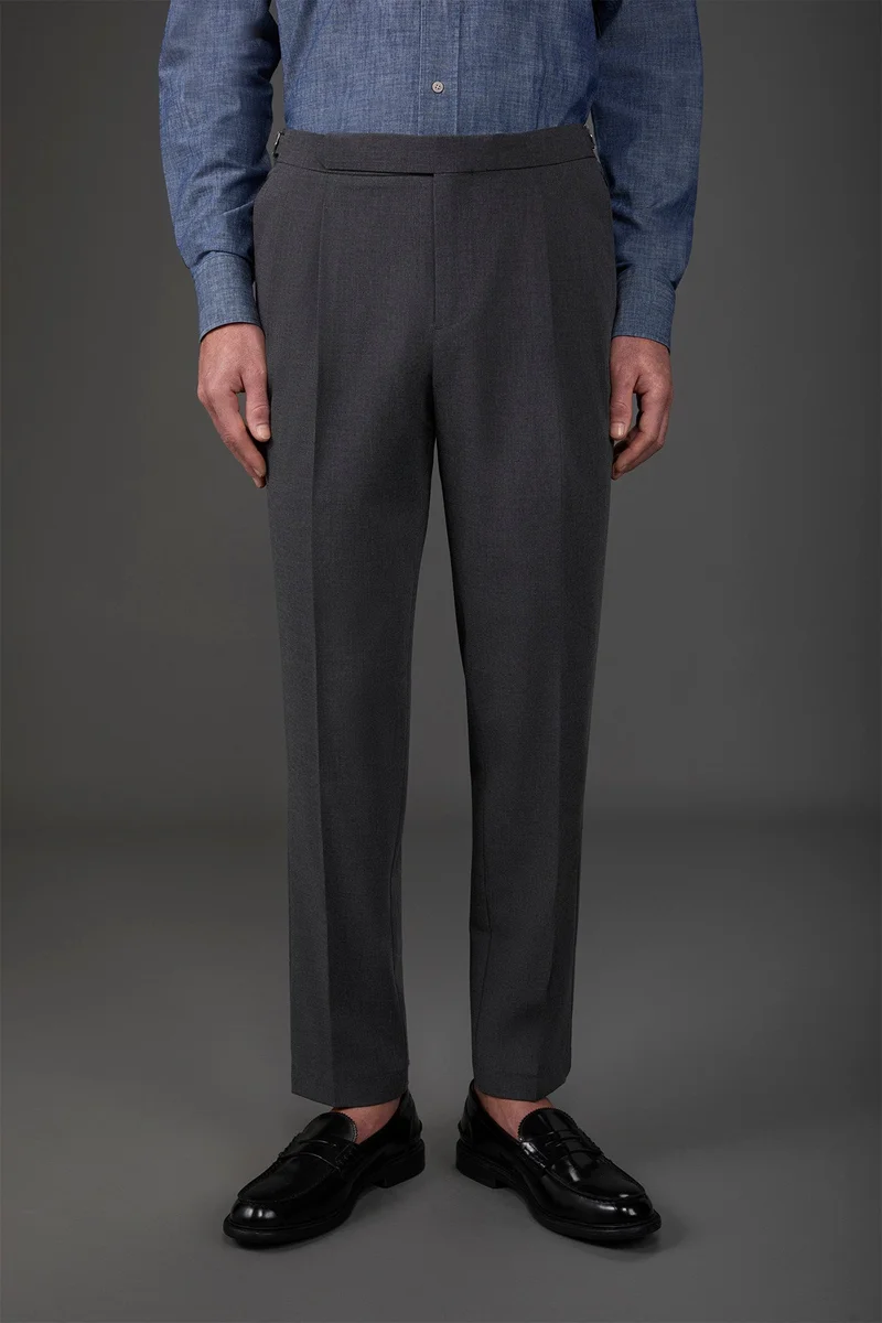 دوبل غانغر Men's trousers with double pleats and side buckles - DK Grey