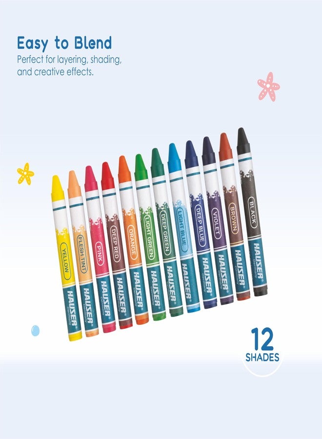 HAUSER ARTZ WAX CRAYONS - 12 COLORS | Non Toxic Crayons | Extra Long Wax Crayons, Pack Of 7 Shades (84 pcs) - Image 3