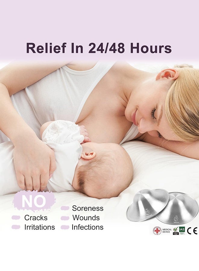 Aijmil 925 Silver Nursing Cups Original Perforated Breathable Design, 920 Silver Nipple Cover for Breastfeeding Essential, Silver Nipple Shield for Nursing Newborn, Metal Nipple Shields, Regular Size - Image 4