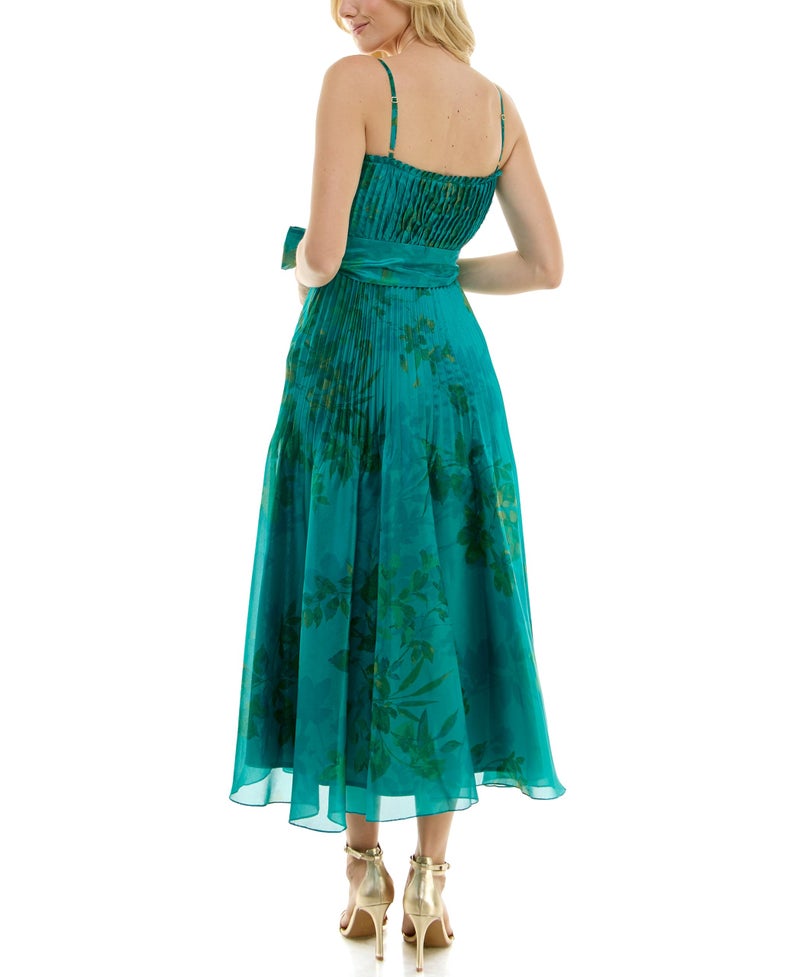 Taylor Dresses Women's Sleeveless Smocked Spaghetti Strap Midi Dress with Bow Sash, Ocean Olive, 2 - Image 2