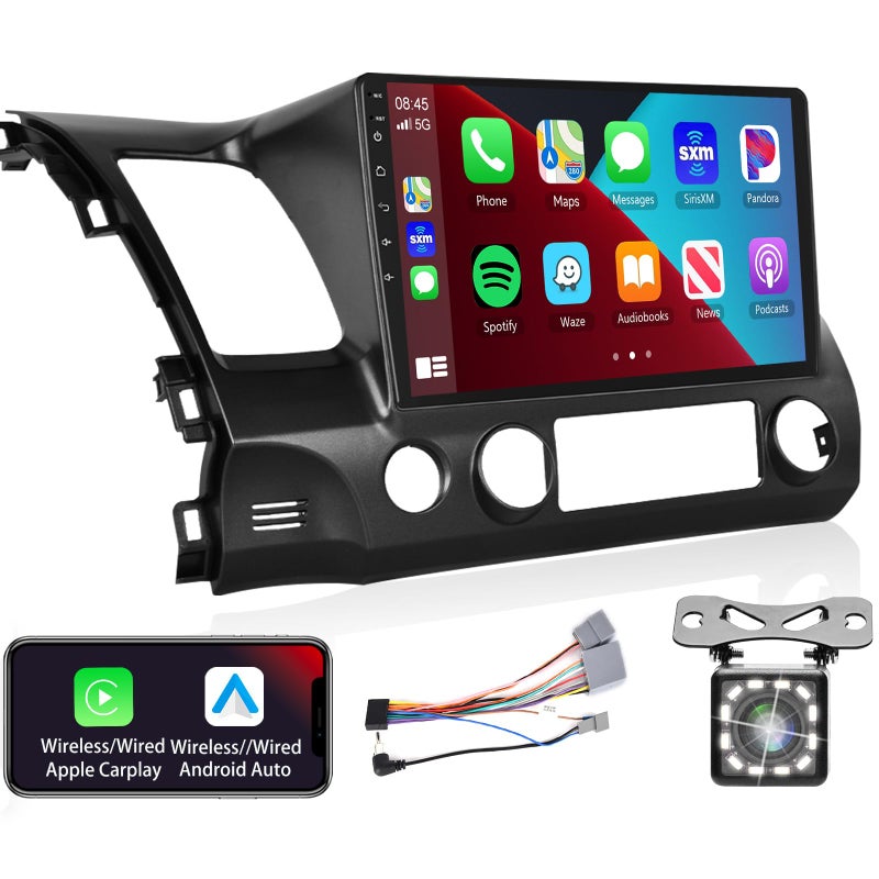 Podofo Radio for Honda Civic 2006 2007 2008 2009 2010 2011 Car Stereo with Wireless CarPlay Android Auto,10.1 Inch 1080P Touch Screenã€Built-in DSP EQ GPS Chipã€‘ Bluetooth RDS FM WiFi Camera 2G+64G - Image 1