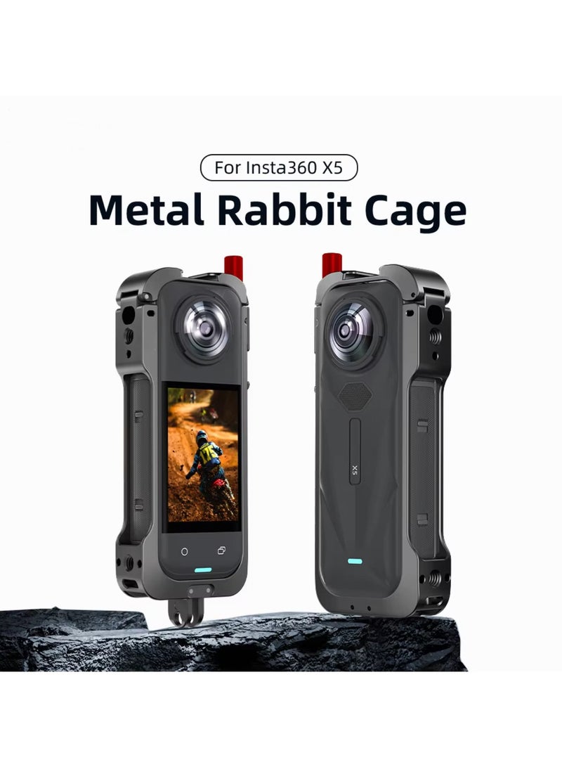 Metal Cage for Insta360 X5 Tailored Fit Action Camera Rabbit Cage with Cold Shoe, 1/4 Screw Mounts & Base Interface Metal Frame Bracket for Insta 360 X5 Accessories  - Image 2