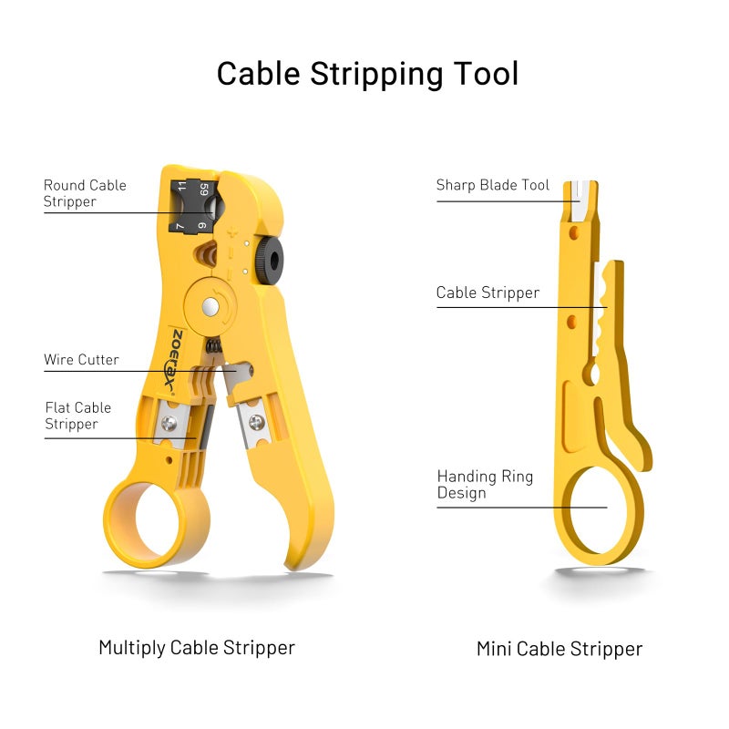Zoerax Network Tool Kit, ZOERAX 11 in 1 Professional RJ45 Crimp Tool Kit - Pass Through Crimper, RJ45 Tester, 110/88 Punch Down Tool, Stripper, Cutter, Cat6 Pass Through Connectors and Boots - Image 5