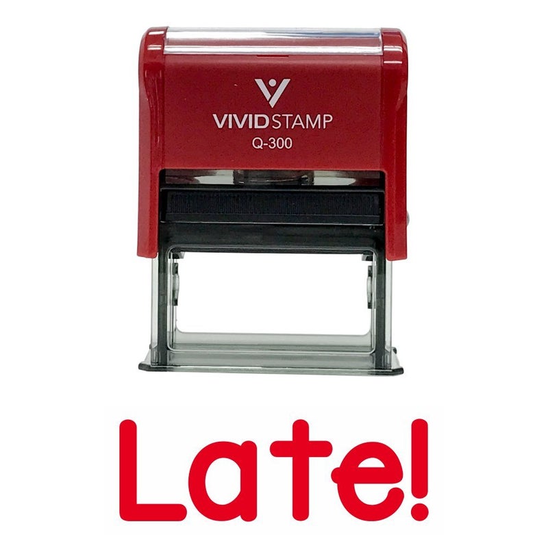 Vivid Stamp Late Teacher Self Inking Rubber Stamp Red Ink  Large