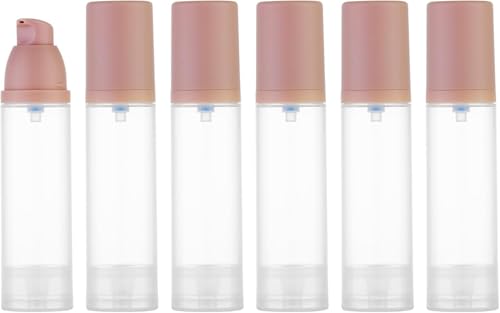 Lulupack Travel Pump Bottle for Lotion - Airless Pump Container 1.7oz Empty for Cosmetic Oil - Small Dispenser Refillable for Travel Shampoo - Mini Jar for Toiletry Foundation Makeup 30ml 6pcs Pink - Image 1