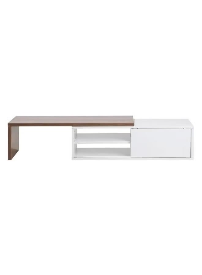 Al Zakharef Furniture Al Zakharef Blair Adjustable TV Stand – White & Dark Wood | Modern Entertainment Unit for TVs Up to 70” | Sliding Top 110–160 cm | MDF Wood Media Console with Storage Shelves - Image 4