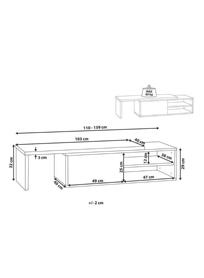 Al Zakharef Furniture Al Zakharef Blair Adjustable TV Stand – White & Dark Wood | Modern Entertainment Unit for TVs Up to 70” | Sliding Top 110–160 cm | MDF Wood Media Console with Storage Shelves - Image 2