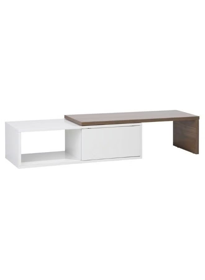 Al Zakharef Furniture Al Zakharef Blair Adjustable TV Stand – White & Dark Wood | Modern Entertainment Unit for TVs Up to 70” | Sliding Top 110–160 cm | MDF Wood Media Console with Storage Shelves - Image 3