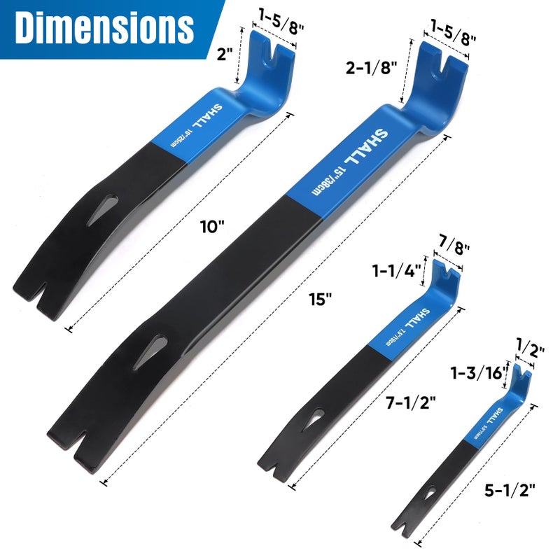 SHALL 4-Piece Flat Pry Bar Set -15" 10" 7.5" 5.5"- Heavy Duty & Mini Nail Puller Crowbar, Utility Claw Bar, Wonder Bar, High-Carbon Steel Flat Bar Tool for Home Remolding & Woodworking - Image 2
