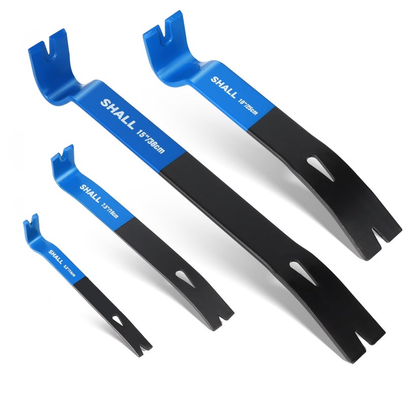 SHALL 4-Piece Flat Pry Bar Set -15" 10" 7.5" 5.5"- Heavy Duty & Mini Nail Puller Crowbar, Utility Claw Bar, Wonder Bar, High-Carbon Steel Flat Bar Tool for Home Remolding & Woodworking - Image 1