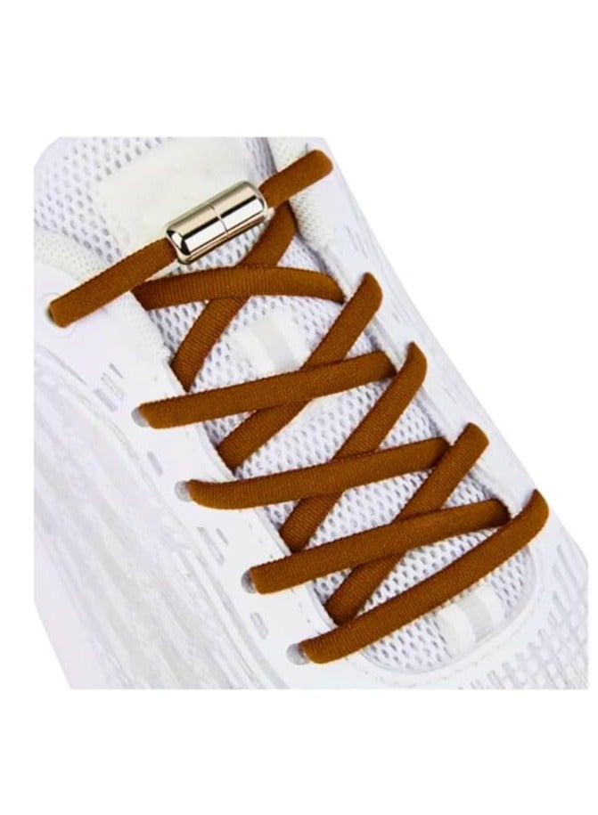 زوج من أربطة الأحذية المرنة بدون ربط مع فك سريع - أربطة حذاء مطاطية قابلة للتمدد مع قفل من الدانتيل للأحذية اليومية للبالغين والأطفال لون بني - Image 1