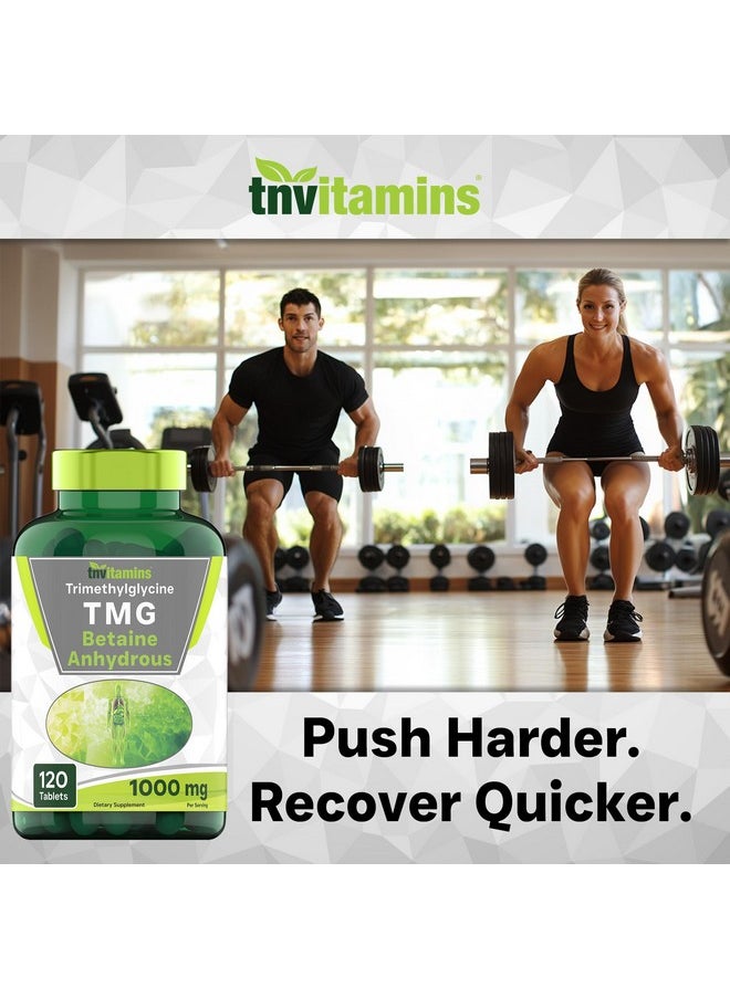 tnvitamins - tnvitamins TMG Supplement 1000mg (Betaine Anhydrous) 120 Tablets | Better Than Betaine HCL* | Homocysteine Support* | Trimethylglycine | Non-GMO, Made in The USA! - Image 1
