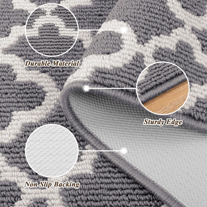 U'Artlines Runner Rug for Hallway 2Ã—6feet Non Slip Kitchen Floor Carpet Runners Grey Geometric Pattern Machine Washable Area Rug for Entryway Bathroom - Image 3