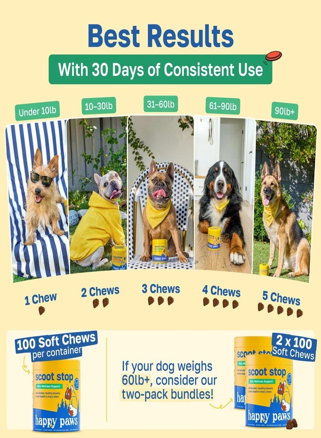 Happy Paws Scoot Stop Supplement for Dogs, Anal Gland Chew & Digestive Health Support for Dogs of All Breeds & Ages, Vegan Chicken Flavor, 100 Soft Chews - Image 5
