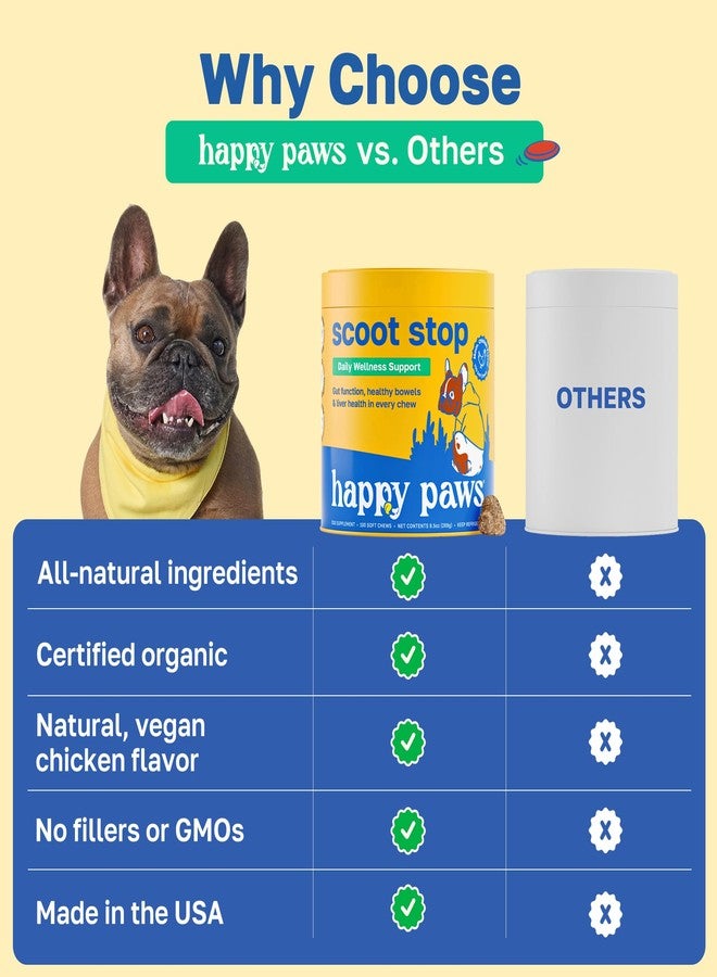 Happy Paws Scoot Stop Supplement for Dogs, Anal Gland Chew & Digestive Health Support for Dogs of All Breeds & Ages, Vegan Chicken Flavor, 100 Soft Chews - Image 4