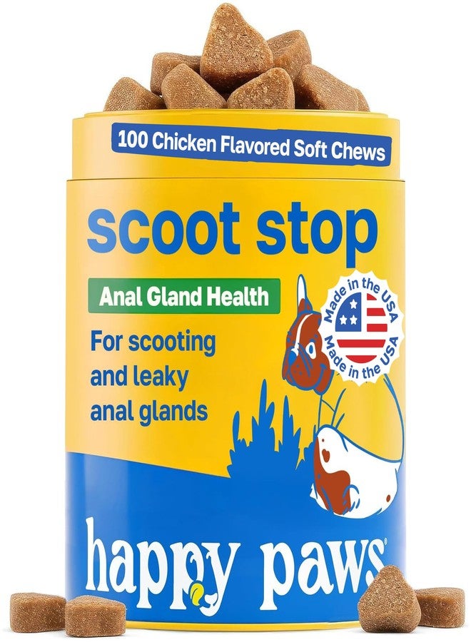 Happy Paws Scoot Stop Supplement for Dogs, Anal Gland Chew & Digestive Health Support for Dogs of All Breeds & Ages, Vegan Chicken Flavor, 100 Soft Chews - Image 1