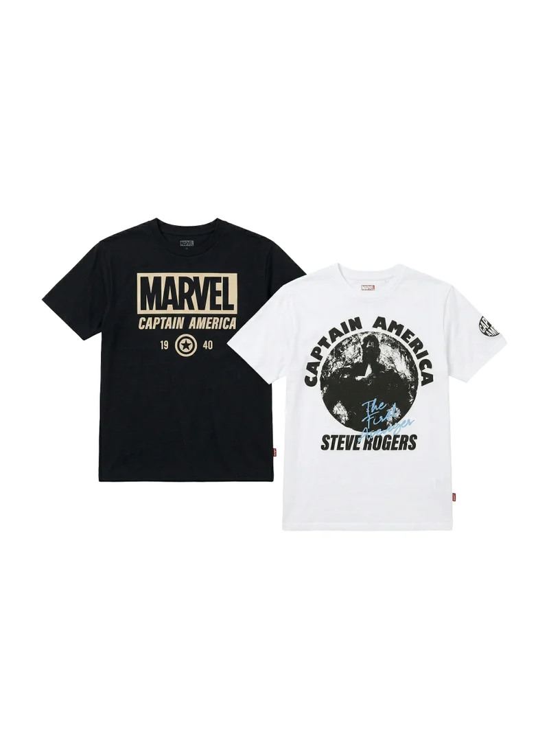 مارفل Marvel Captain America Men’s Graphic Printed T-Shirt (Pack of 2)