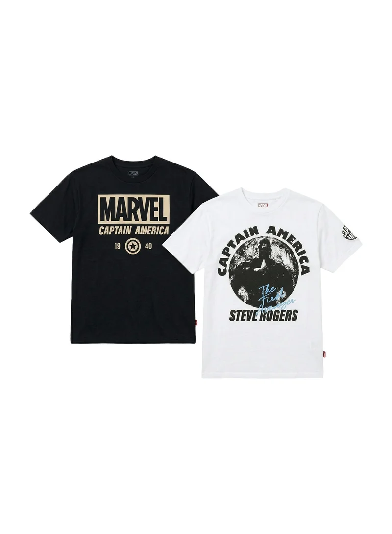 مارفل Marvel Captain America Men’s Graphic Printed T-Shirt (Pack of 2)