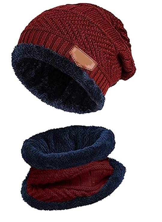 ANTIL'S Unisex Winter Woolen Cap Neck Scarf and Warm Beanie Cap Set (Maroon Color) Free Size - Image 1