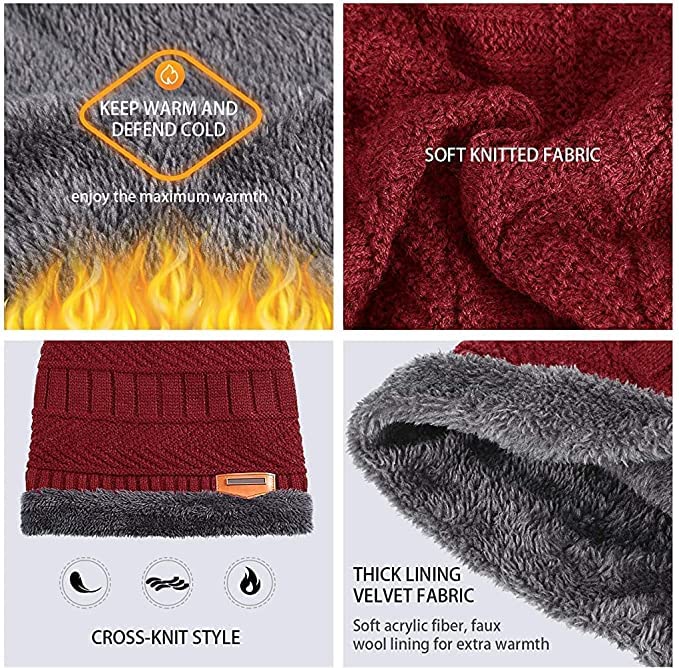 ANTIL'S Unisex Winter Woolen Cap Neck Scarf and Warm Beanie Cap Set (Maroon Color) Free Size - Image 2
