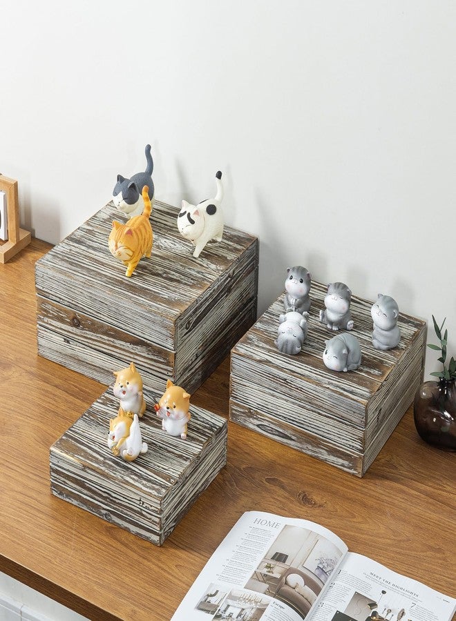 MyGift 3 Piece Rustic Solid Torched Wood Dessert Cake and Cupcake Stand, Decorative Box Display Risers - Image 3