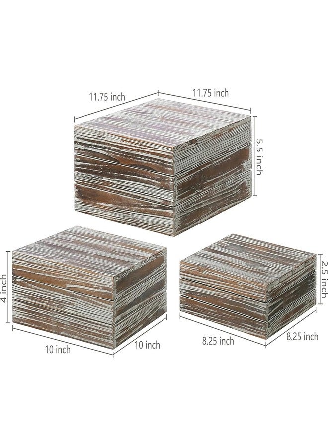 MyGift 3 Piece Rustic Solid Torched Wood Dessert Cake and Cupcake Stand, Decorative Box Display Risers - Image 4