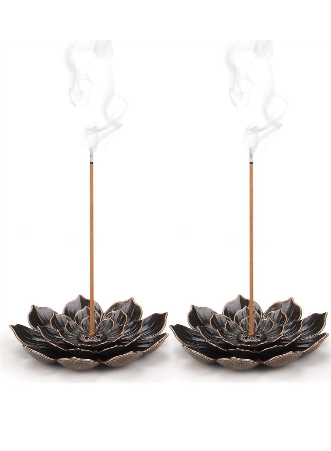 Lotus Brass Incense Holder, 2Pcs Lotus Incense Sticks Burner, 5 Incense Holes with Detachable Ash Catcher for Home Fragrance Tea House Yoga Room Bedroomv - Image 1