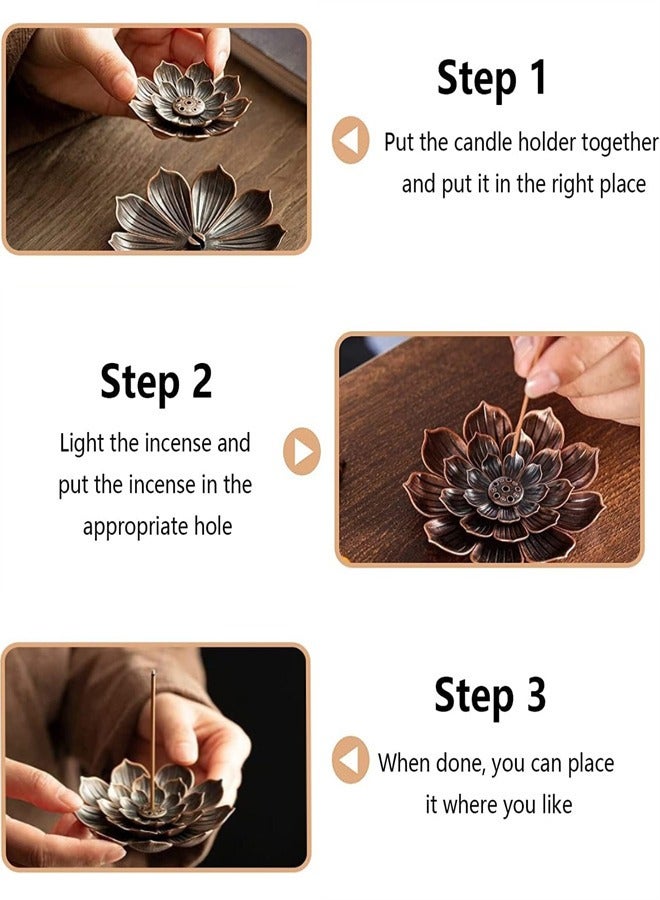 Lotus Brass Incense Holder, 2Pcs Lotus Incense Sticks Burner, 5 Incense Holes with Detachable Ash Catcher for Home Fragrance Tea House Yoga Room Bedroomv - Image 5