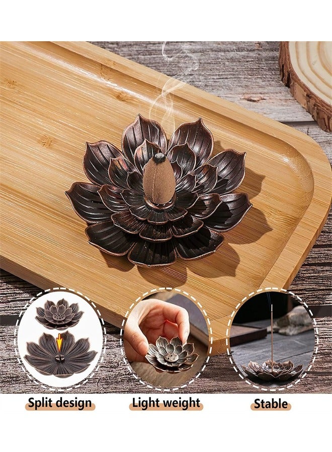 Lotus Brass Incense Holder, 2Pcs Lotus Incense Sticks Burner, 5 Incense Holes with Detachable Ash Catcher for Home Fragrance Tea House Yoga Room Bedroomv - Image 4