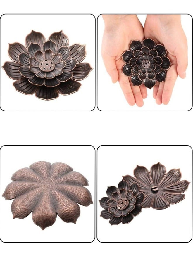 Lotus Brass Incense Holder, 2Pcs Lotus Incense Sticks Burner, 5 Incense Holes with Detachable Ash Catcher for Home Fragrance Tea House Yoga Room Bedroomv - Image 3
