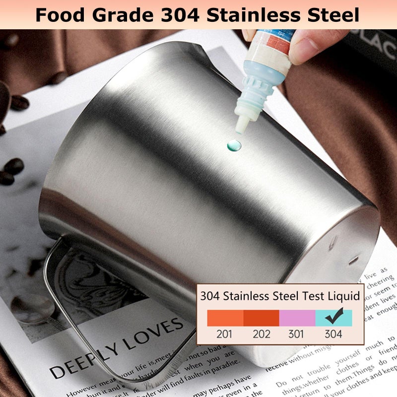 XDONEF Stainless Steel Pitcher with Lid, 70 oz Large Metal Measuring Cup with Handle, 8 Cup Milk Frothing Jug 2 Liter Water Pitcher for Coffee Latte Art Cappuccino Espresso Machine Accessories - Image 2