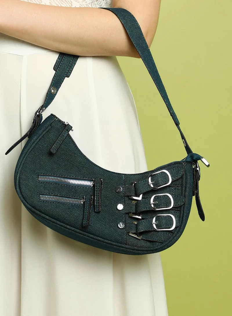 Crescent Zipper Buckle Shoulder Bag