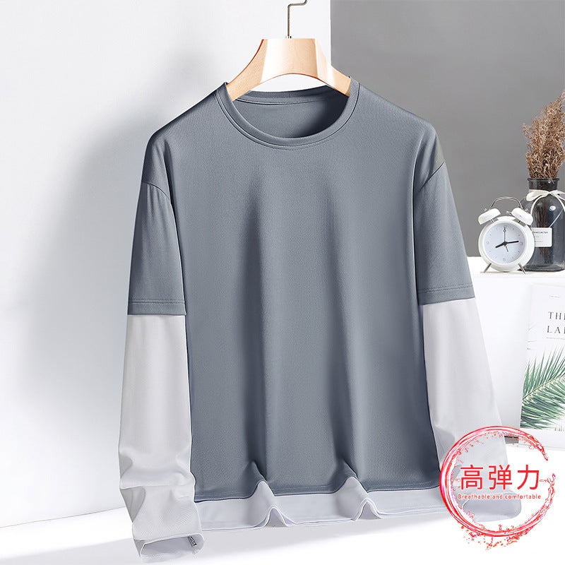 61896 Spring 2024 New Quick-drying Ice Silk Long-sleeved T-shirt Men's Casual Jacket Sports Stretch Cotton Fitness Household - Image 1