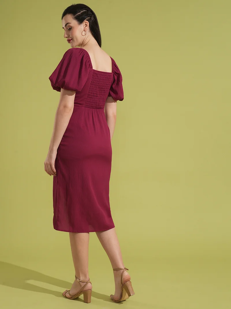 globus Women Puff Sleeve Sheath Midi Dress