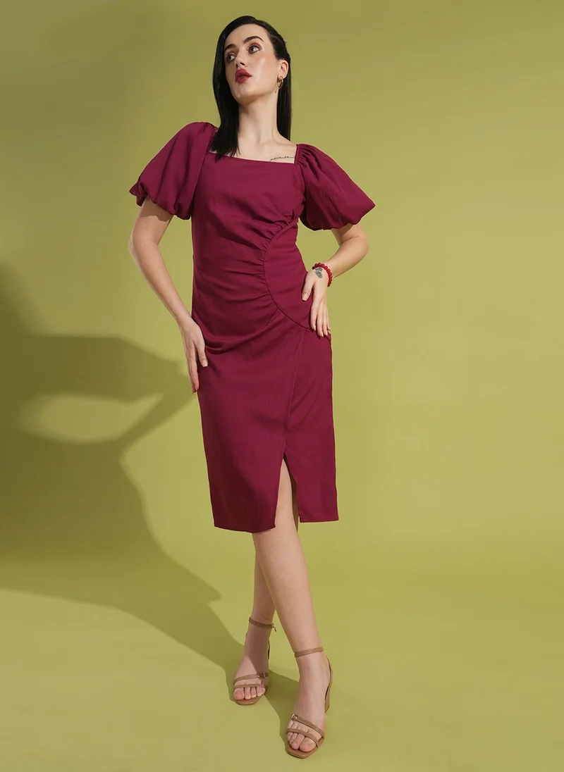 جلو باص فستان ميدي نسائي بأكمام منفوشة من جلوبس